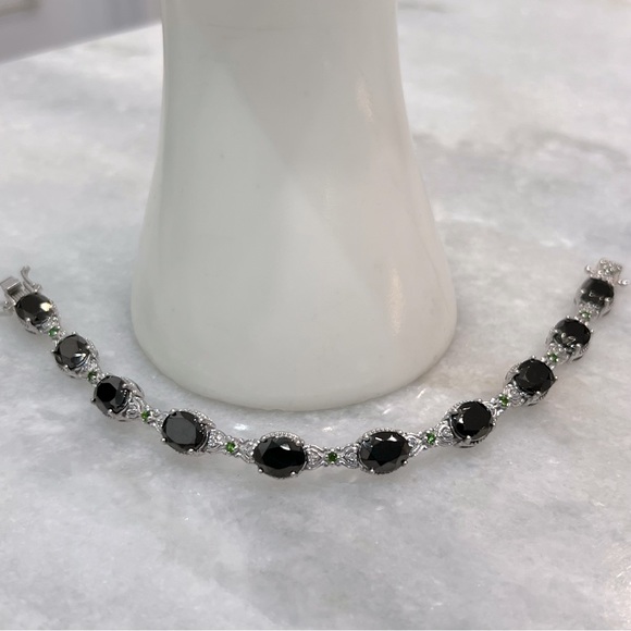 Shungite Multigemstone Sterling Silver Box Lock Clasp Closure Bracelet - Picture 7 of 11